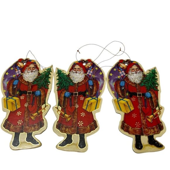 Vintage Christmas Ornaments Old World Santas Set of 3 Cardboard Victorian Style - Picture 6 of 7
